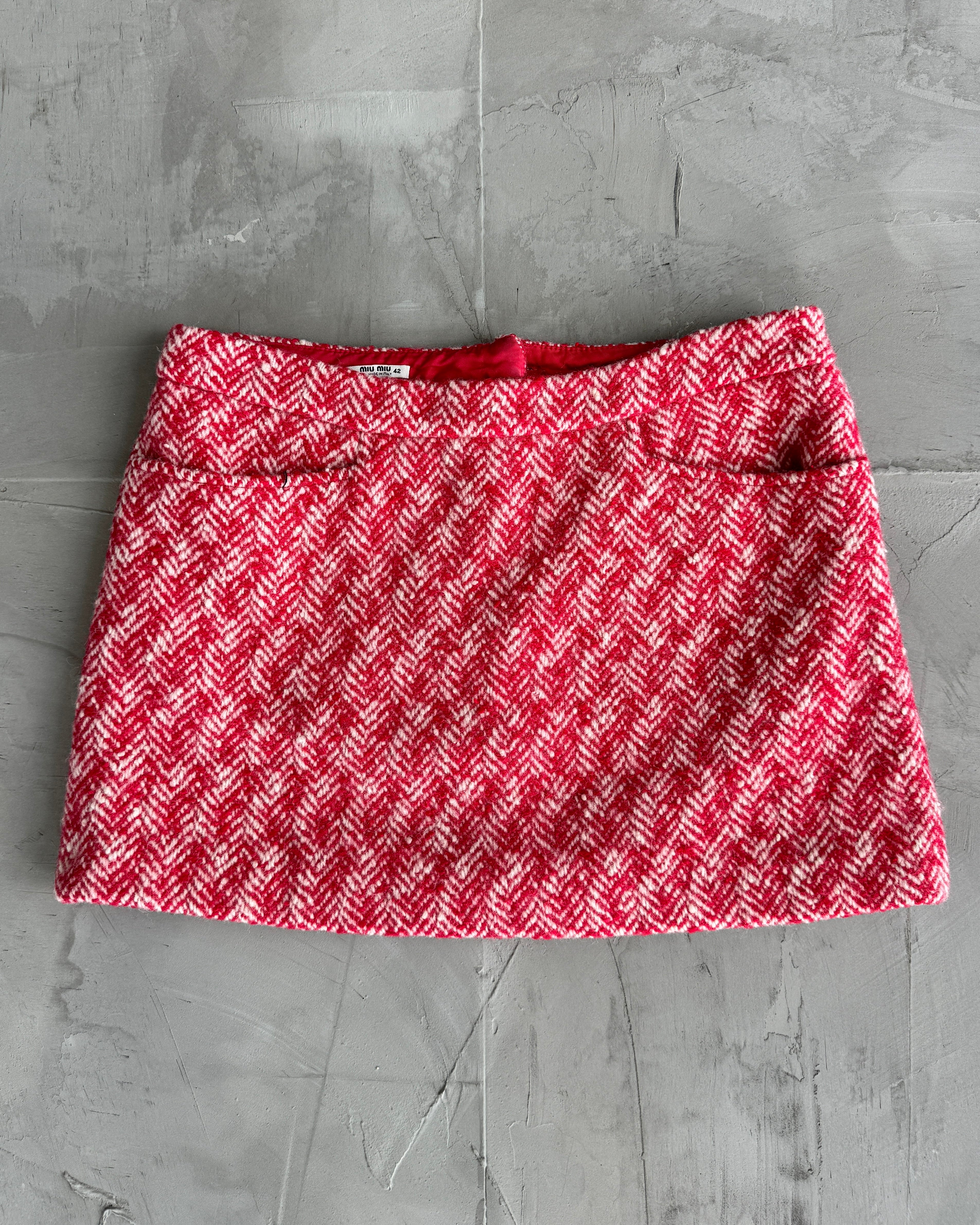 MIU MIU AW06 CHECKED RED PLAID WOOL SKIRT - M