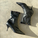 PRADA LEATHER & FUR LINED HEELED BOOTS - EU 39