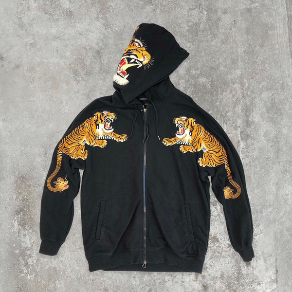 Maharishi Zip-up Hoodie With Tiger Embroidery