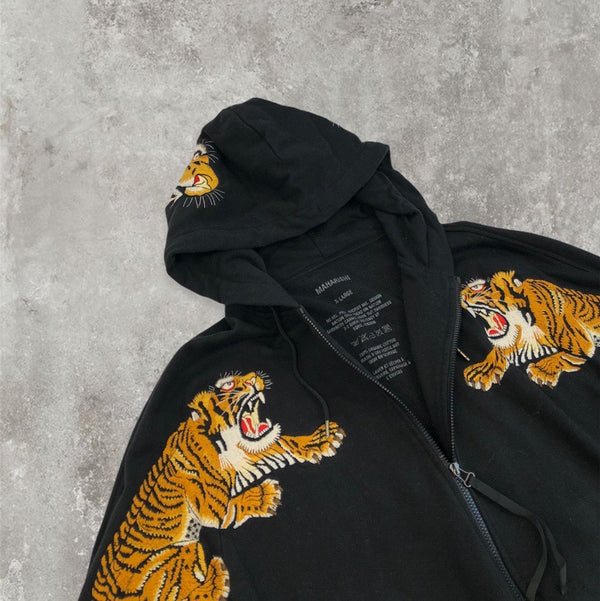 Maharishi Zip-up Hoodie With Tiger Embroidery