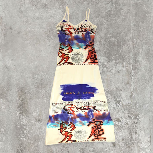 Vintage Jean Paul Gaultier JPG Mesh Oriental Text Print Dress