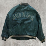 Vintage Avirex Spell-out Green Leather Bomber Jacket / Varsity Jacket