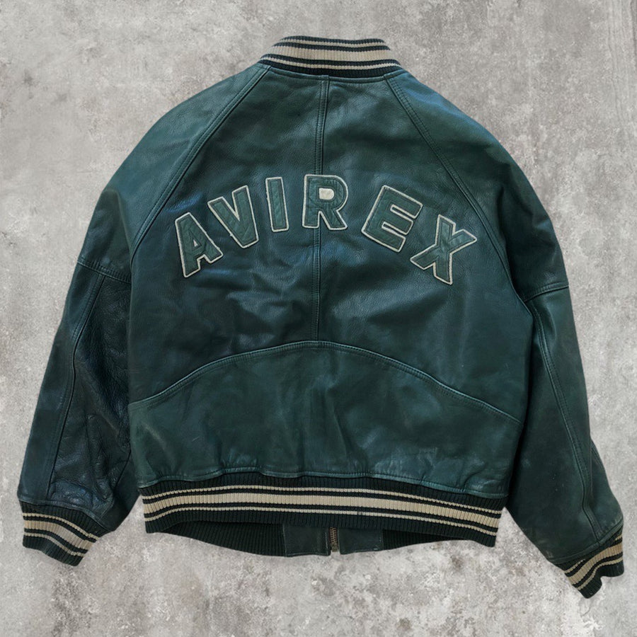 ジャケット・アウター 90s A-2 Green leather jacket sullen 90s Green Leather Jacket | S - Lucky Vintage
