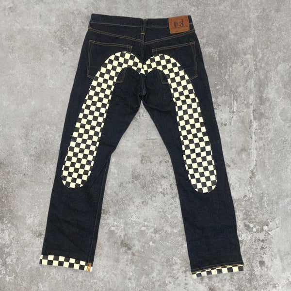 Evisu White and Black Checkered Daicock Japanese Selvedge Denim Jeans