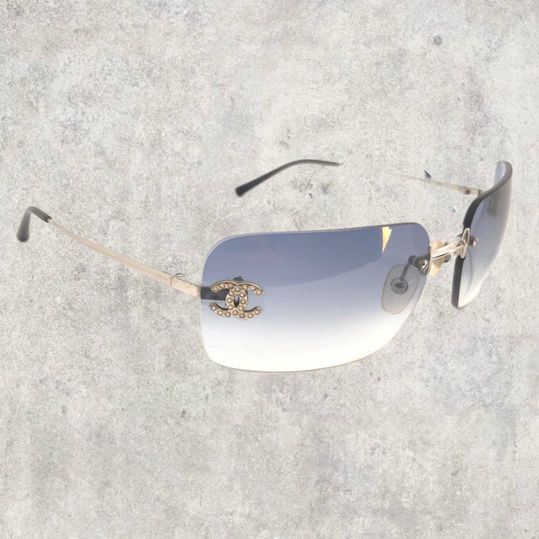 Chanel Sunglasses - Rimless Diamanté with Baby Blue Gradient Lens