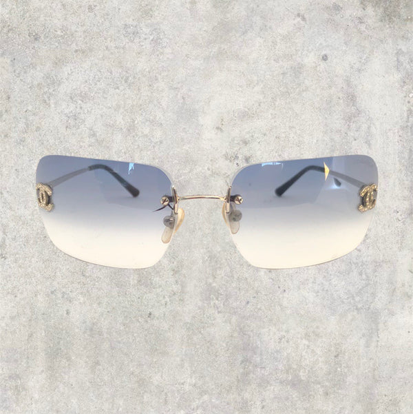 Chanel Sunglasses - Rimless Diamanté with Baby Blue Gradient Lens