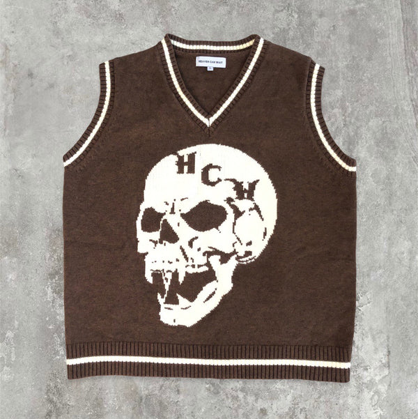 Heaven Can Wait Brown Skull Sweater Vest