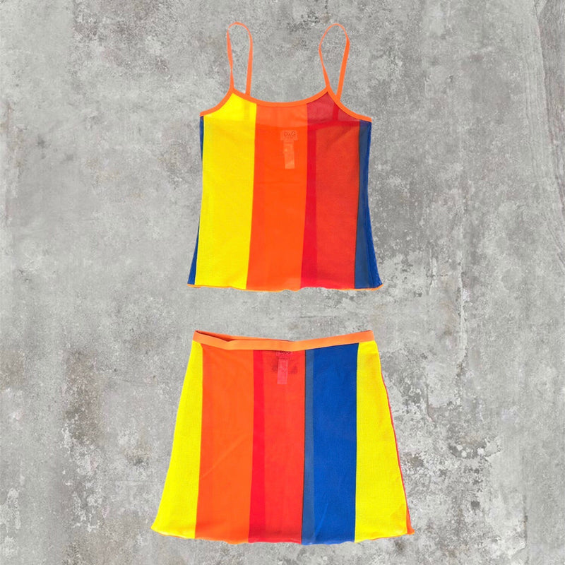 Dolce and Gabbana D&G Mesh Top and Skirt Set - D&G “Primary Colours” Beach Set