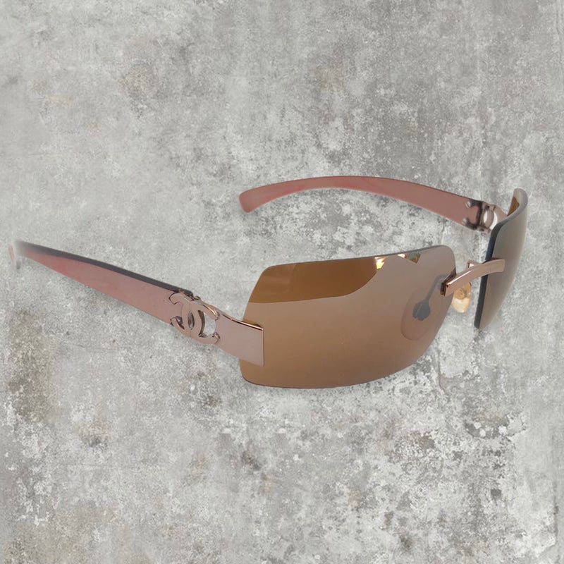 Chanel Rimless Sunglasses with Brown Lens and CC logo