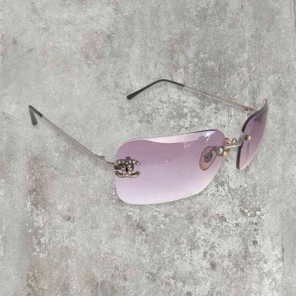 Chanel Rimless Diamanté Sunglasses with Purple gradient lens