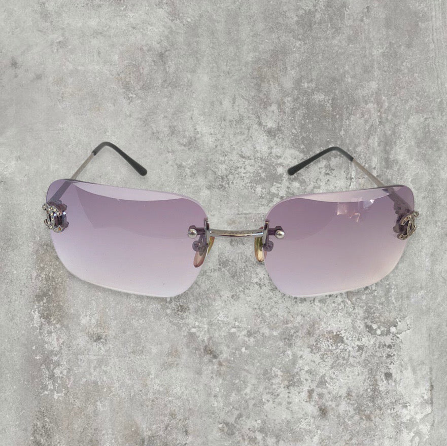 Chanel Rimless Diamanté Sunglasses with Purple gradient lens