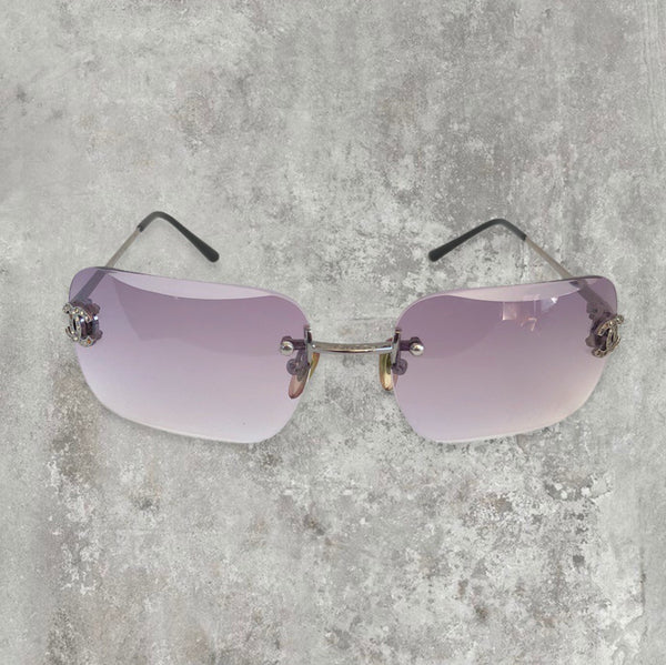 Chanel Rimless Diamanté Sunglasses with Purple gradient lens