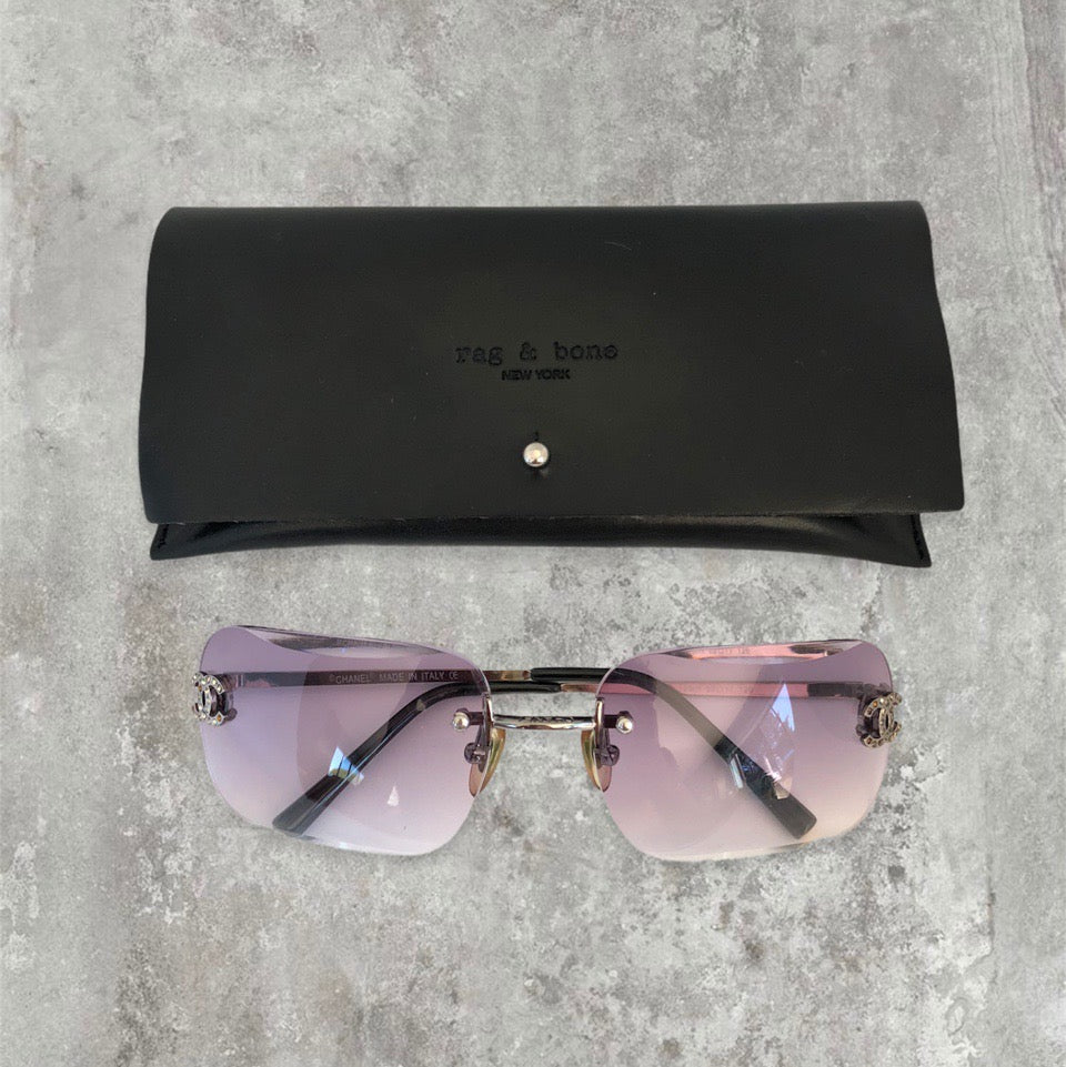 Chanel Rimless Diamanté Sunglasses with Purple gradient lens