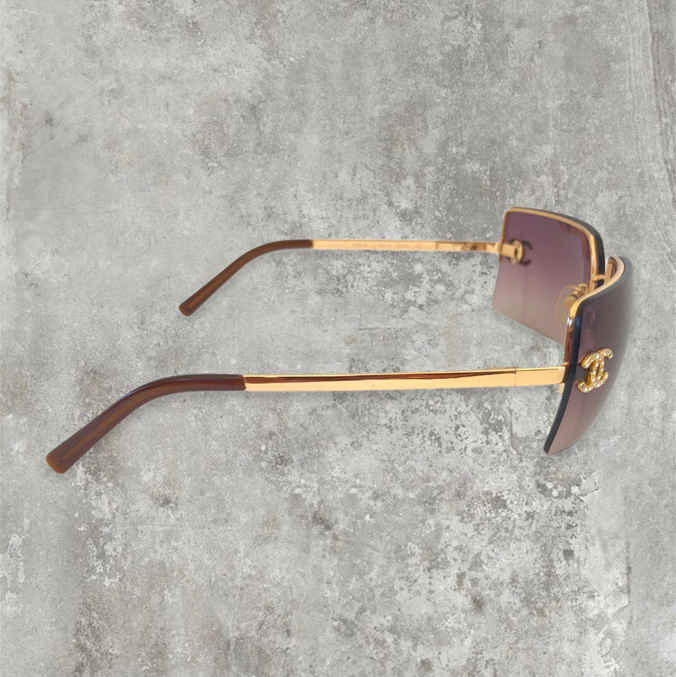 Chanel Rimless Diamanté Sunglasses with Gold Frame