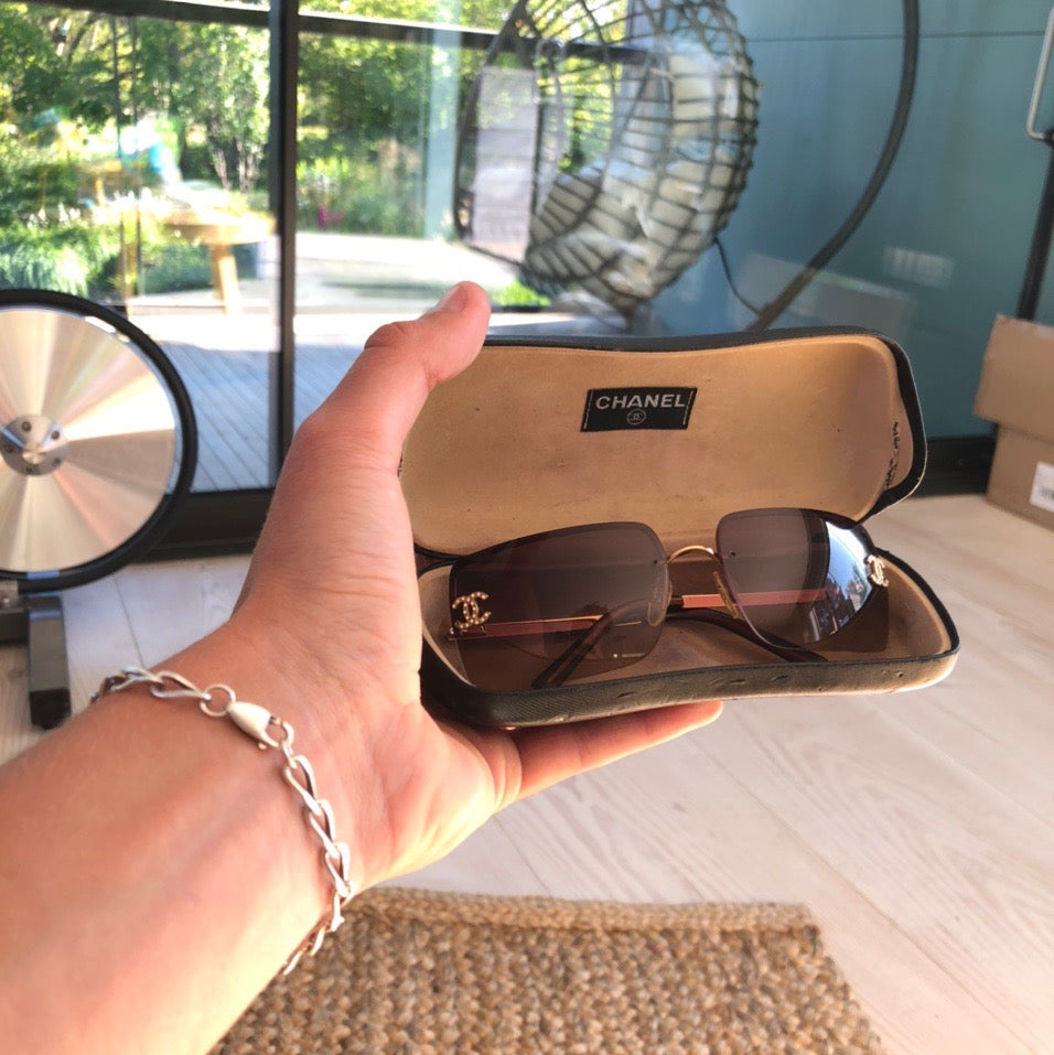 Chanel Rimless Diamanté Sunglasses with Gold Frame