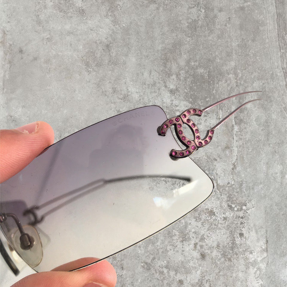 Chanel Rimless Diamanté Sunglasses with  Purple Gradient Lens