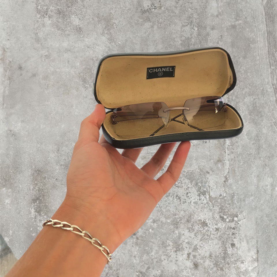 Chanel Rimless Diamanté Sunglasses with  Purple Gradient Lens