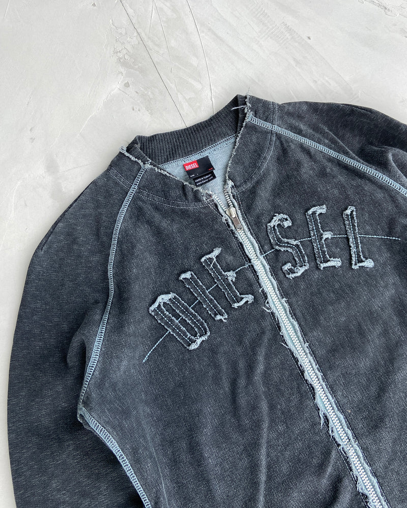 DIESEL DISTRESSED ZIP UP HOODIE - M