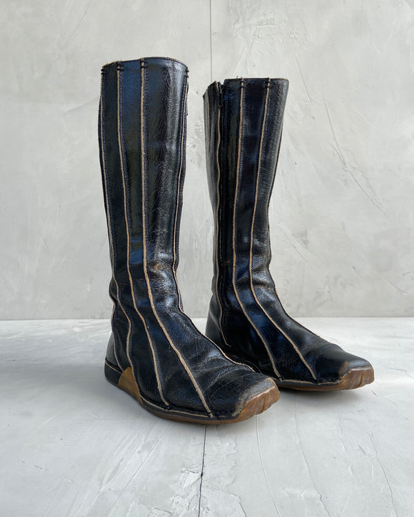 DIESEL 90'S CRACKED LEATHER SQUARE TOE BOOTS - UK 8