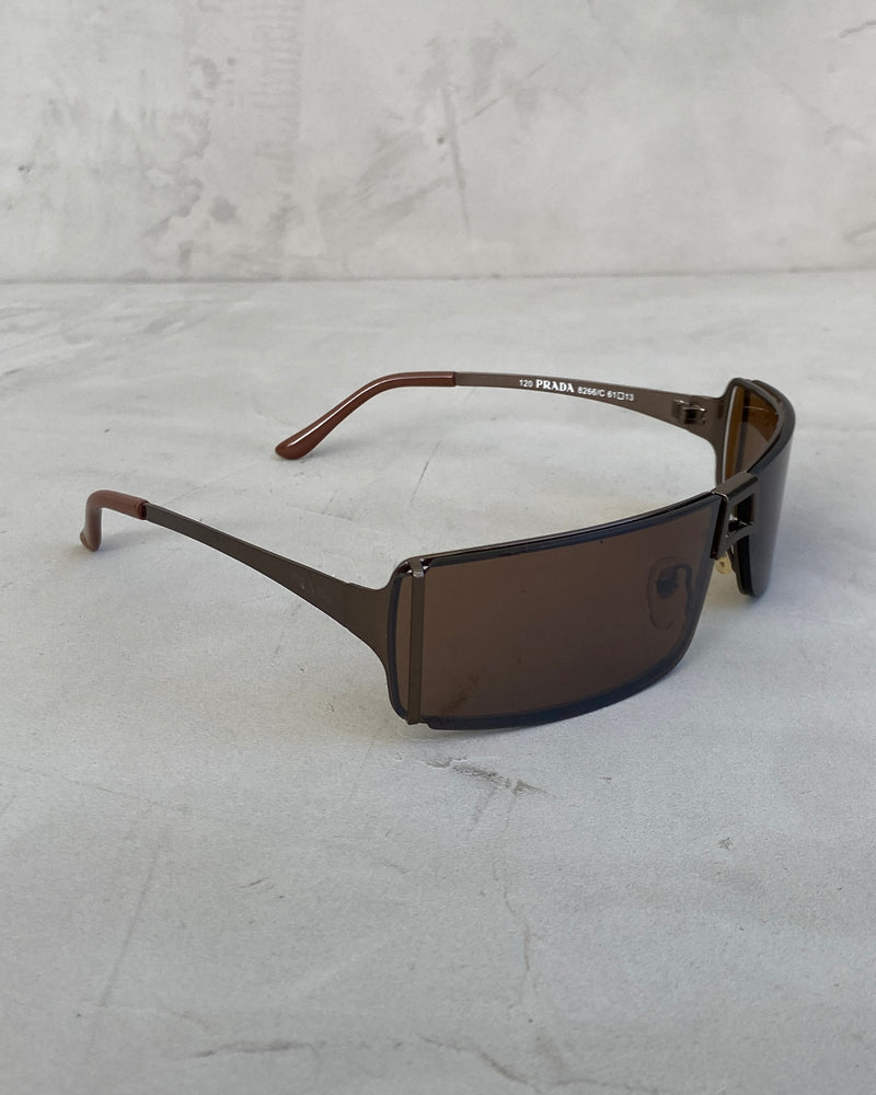 PRADA 90'S RIMLESS WRAP AROUND BROWN SUNGLASSES