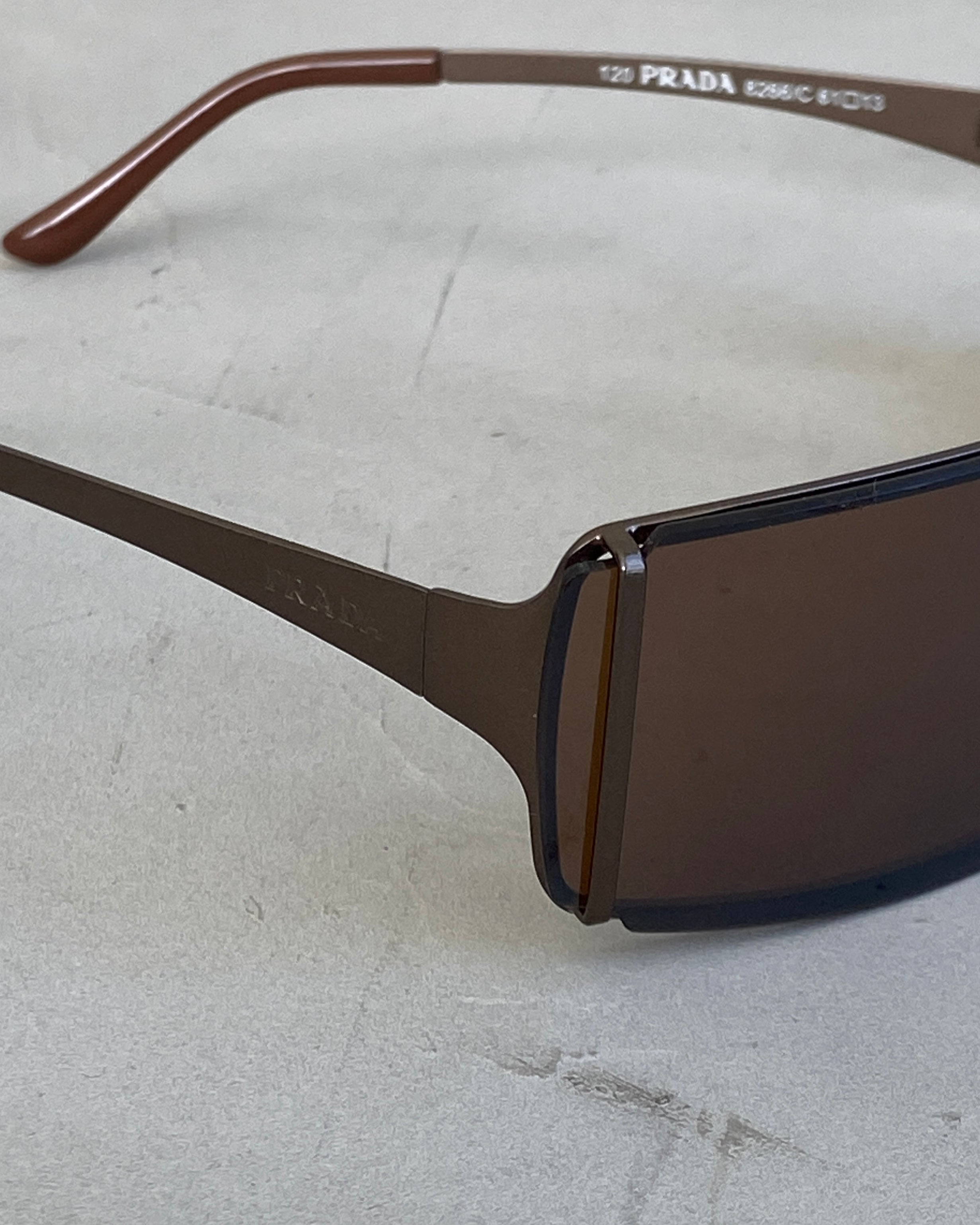 PRADA 90'S RIMLESS WRAP AROUND BROWN SUNGLASSES