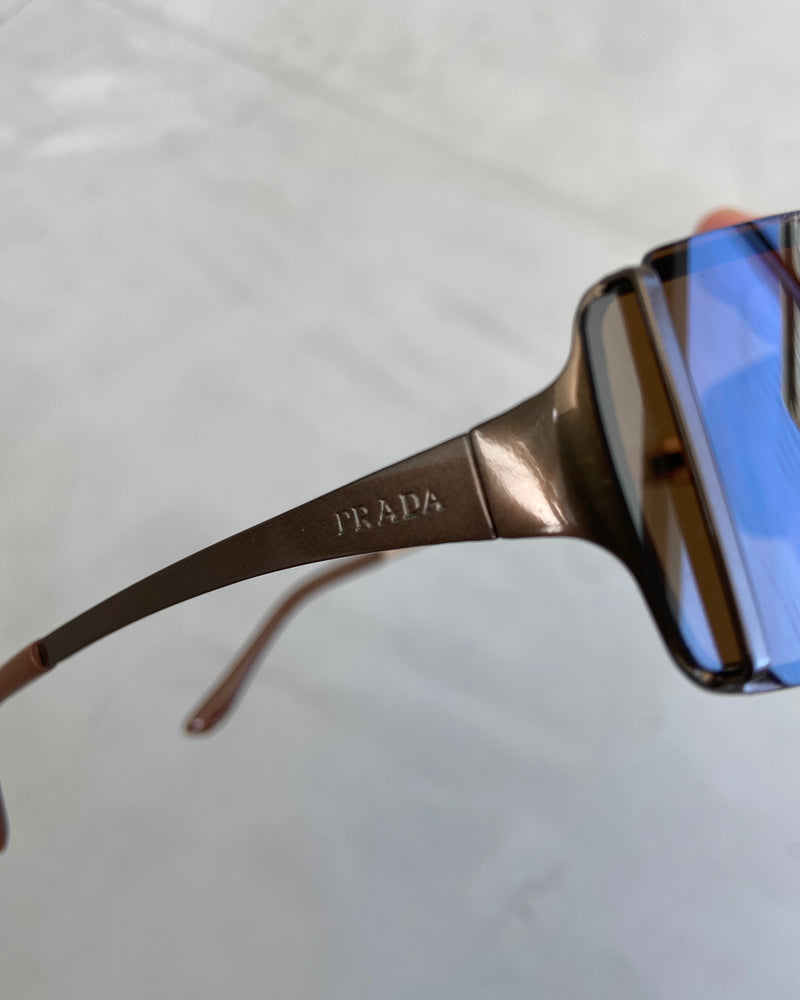 PRADA 90'S RIMLESS WRAP AROUND BROWN SUNGLASSES