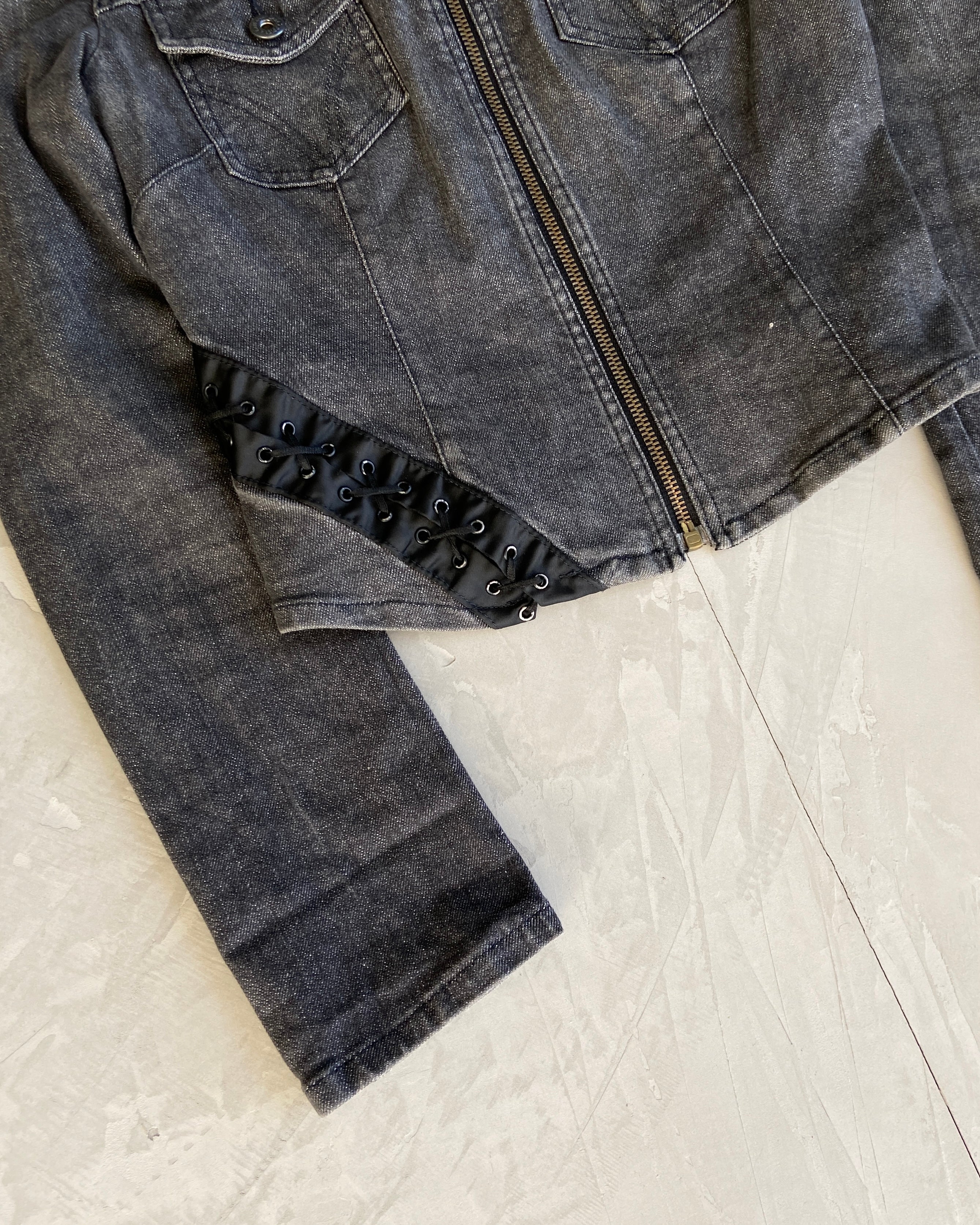 DOLCE AND GABBANA D&G BONDAGE LACE CUT OUT DENIM JACKET - XS