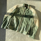 90'S WASHED GREEN LEATHER JACKET - M