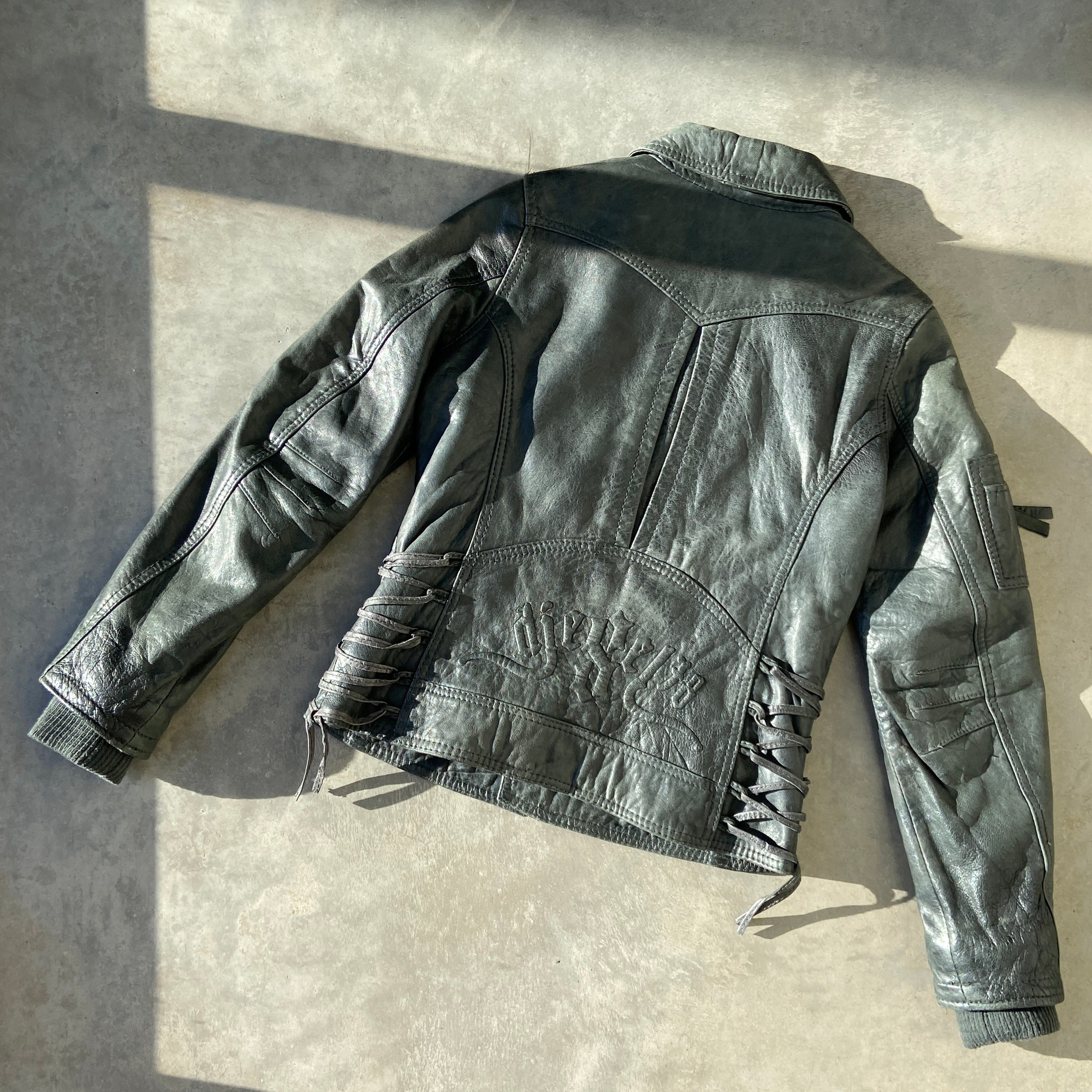 DIESEL ASYMMETRIC GREEN LEATHER JACKET - S