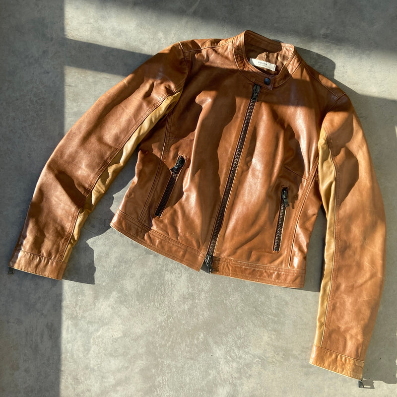 PRADA SOFT BROWN LEATHER JACKET - M