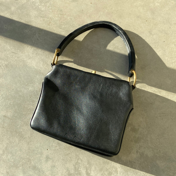 90'S MIU MIU LEATHER AND BRASS SHOULDER BAG