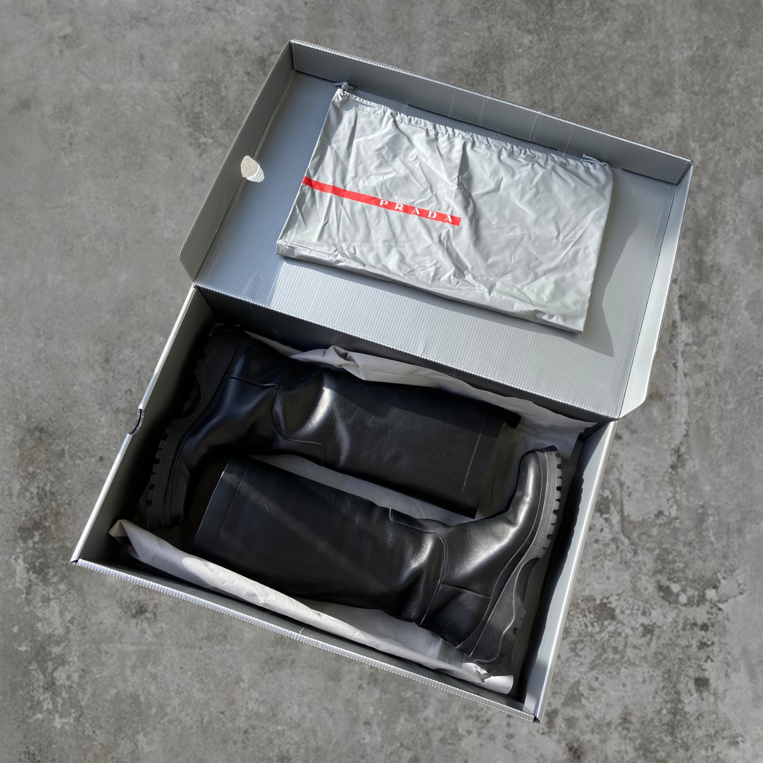 PRADA FW03 COMBAT LUG-SOLE BIKER BOOTS - UK 6