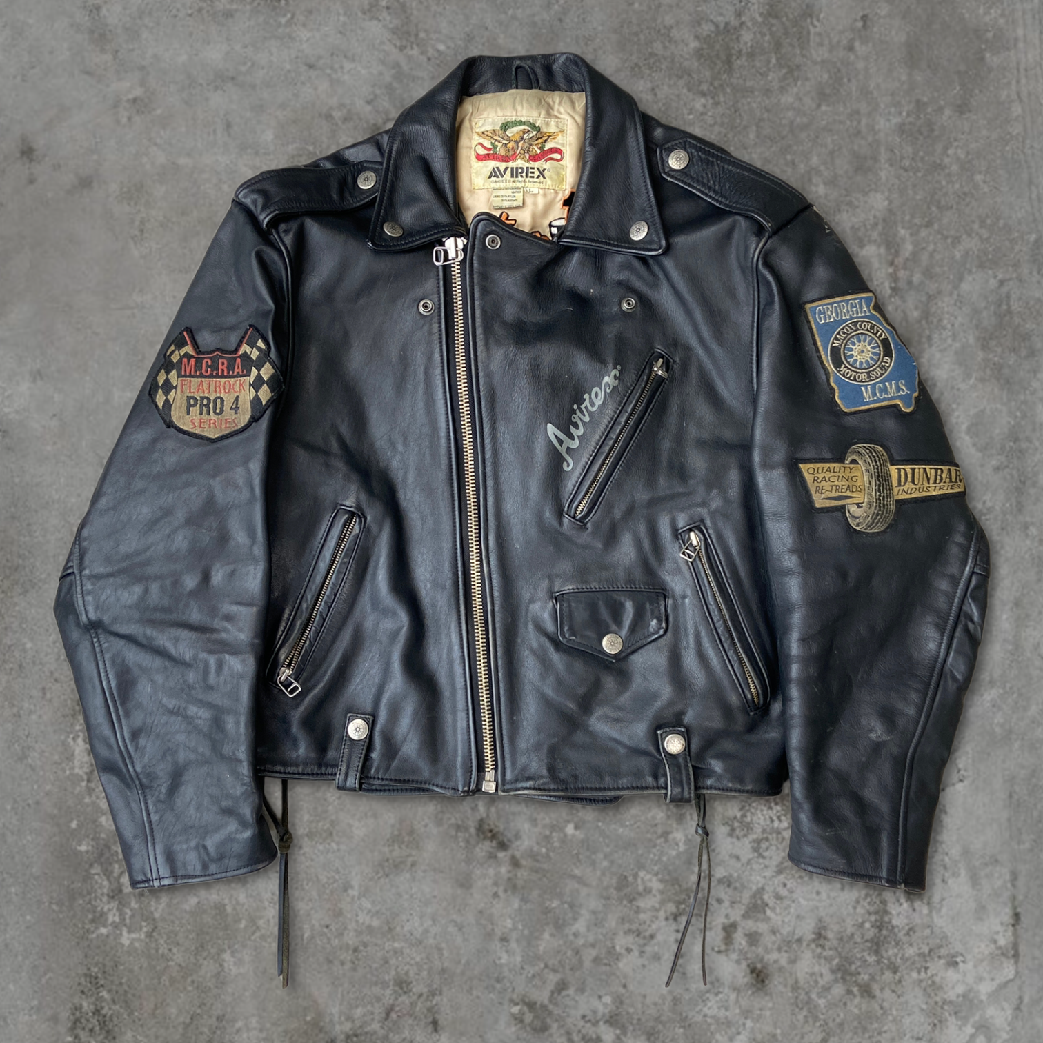 AVIREX LEATHER MOTO BIKER JACKET - L