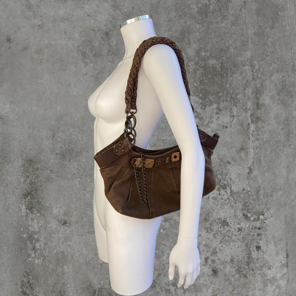 DIESEL BROWN CANVAS SHOULDER BAG