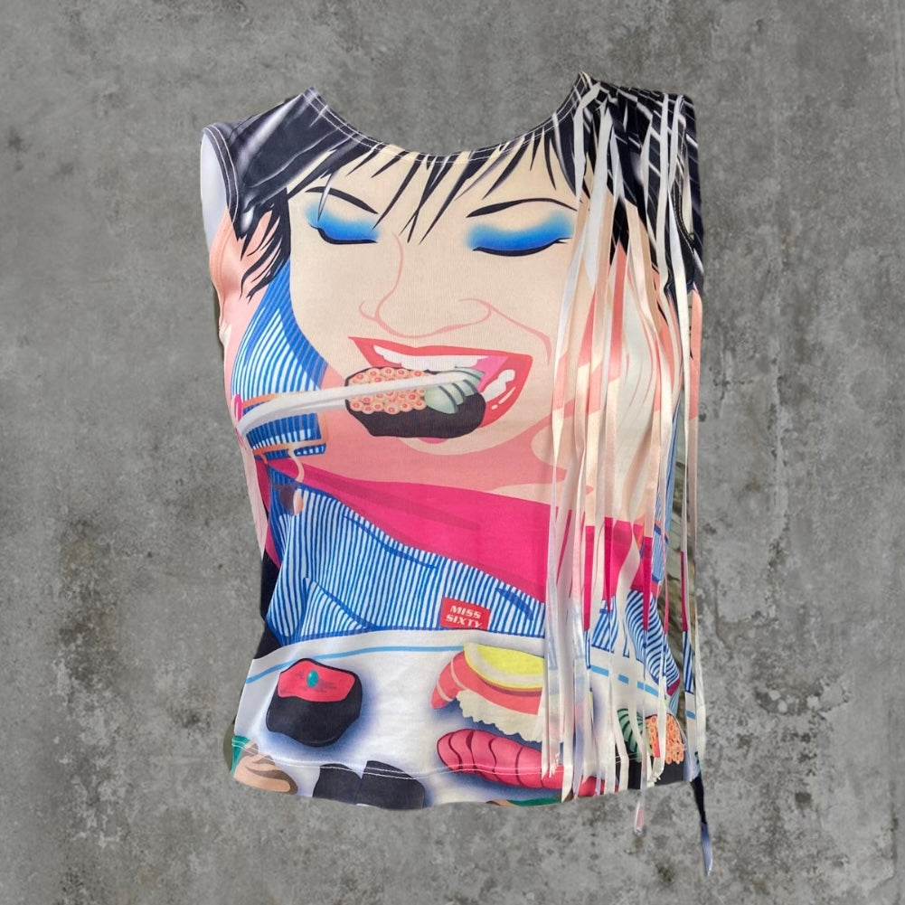 MISS SIXTY GRAPHIC SUSHI VEST TOP - S