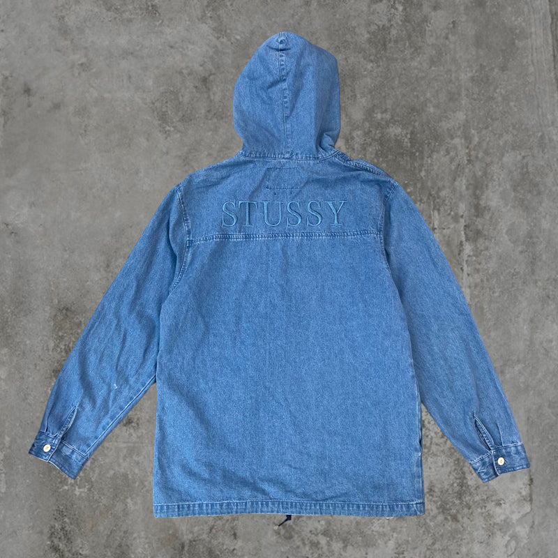 STUSSY DENIM HOODIE - L