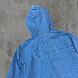 STUSSY DENIM HOODIE - L