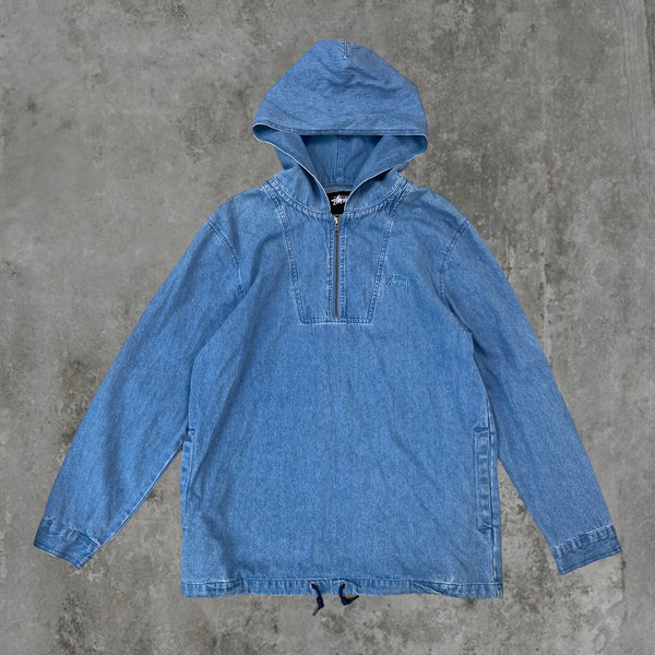 STUSSY DENIM HOODIE - L