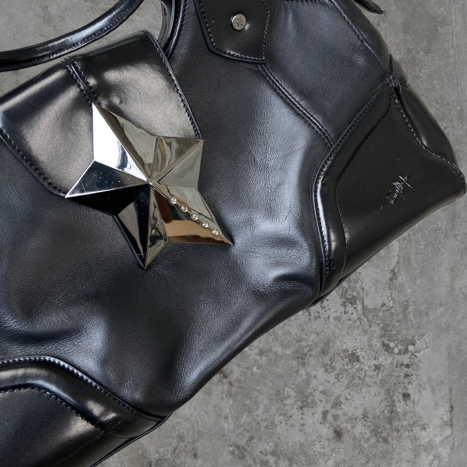 THIERRY MUGLER STRUCTURED LEATHER AND CHROME STAR BAG