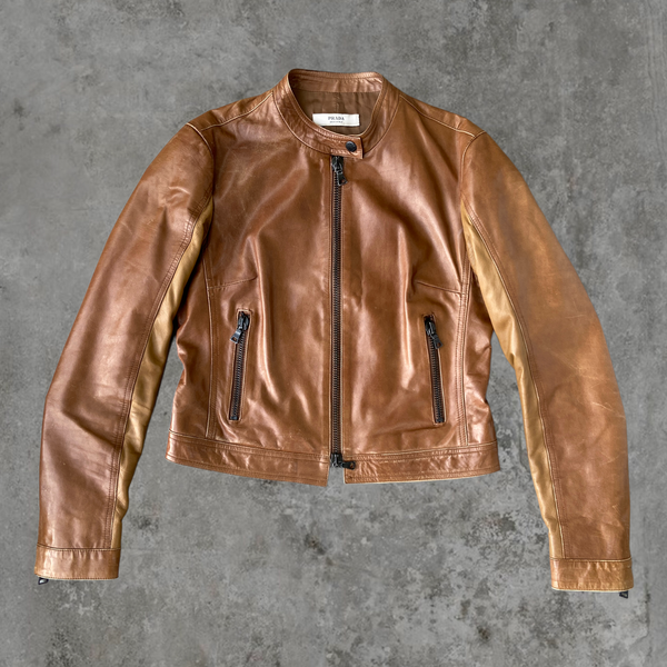 PRADA SOFT BROWN LEATHER JACKET - M