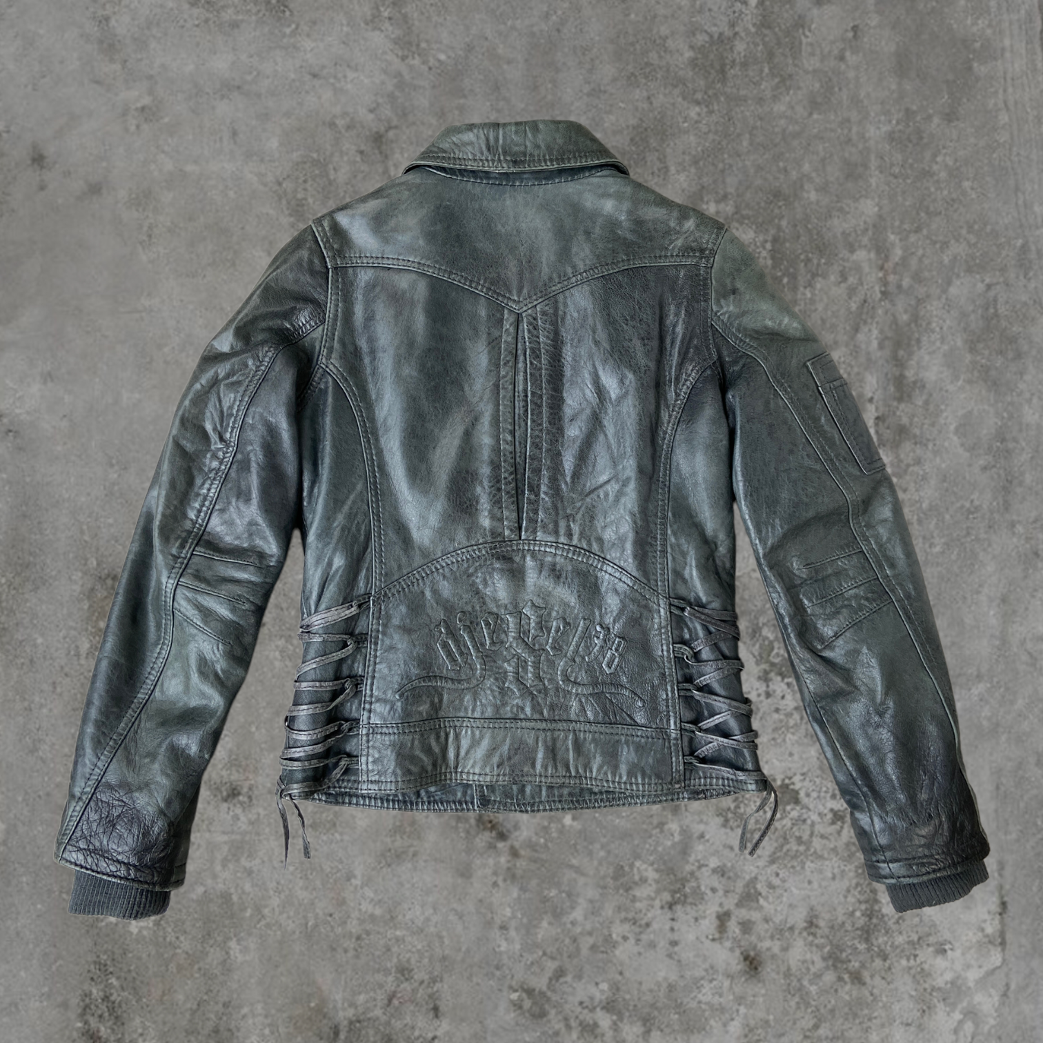 DIESEL ASYMMETRIC GREEN LEATHER JACKET - S