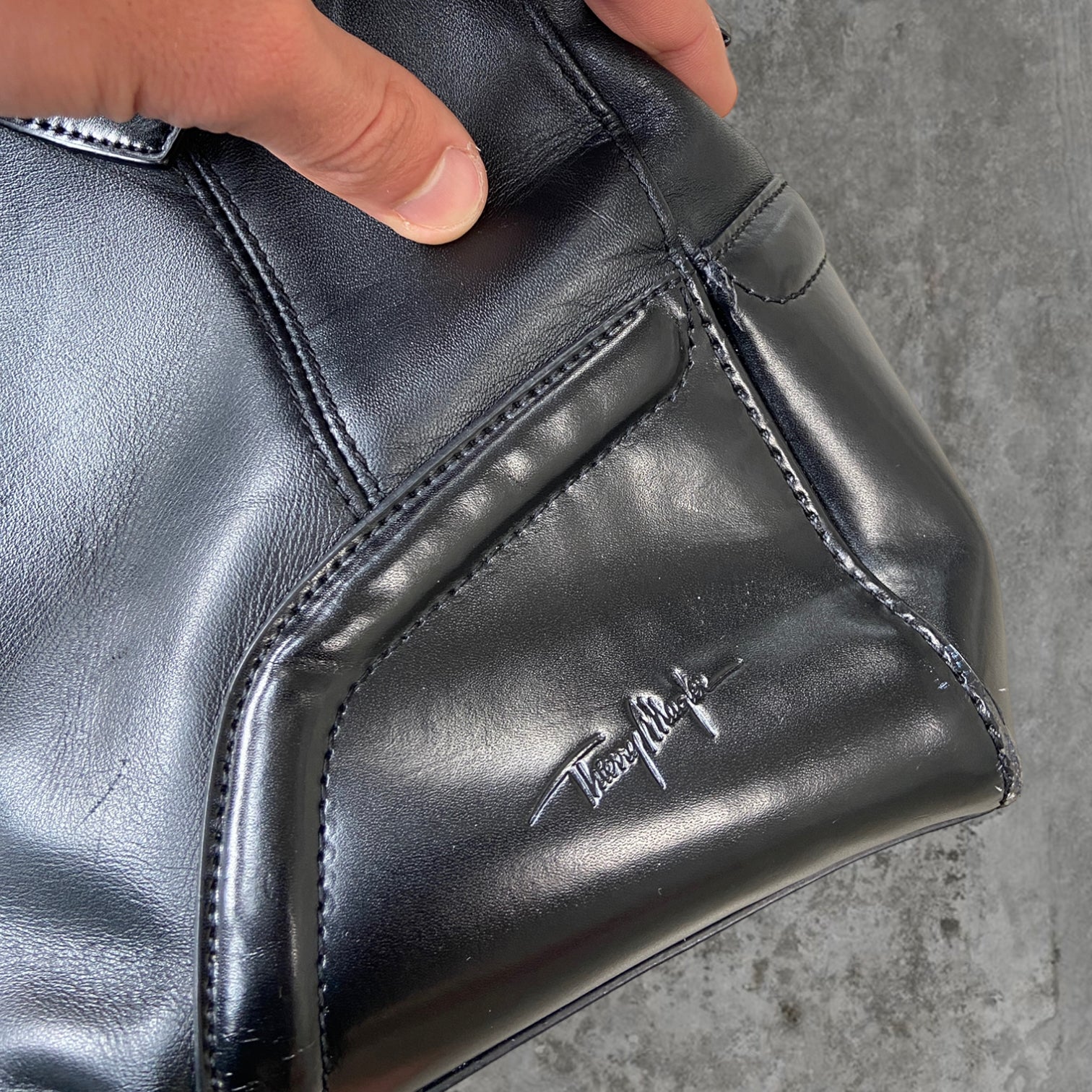 THIERRY MUGLER STRUCTURED LEATHER AND CHROME STAR BAG