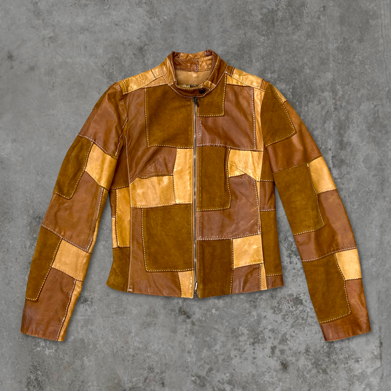 PLEIN SUD PATCHWORK LEATHER JACKET - S