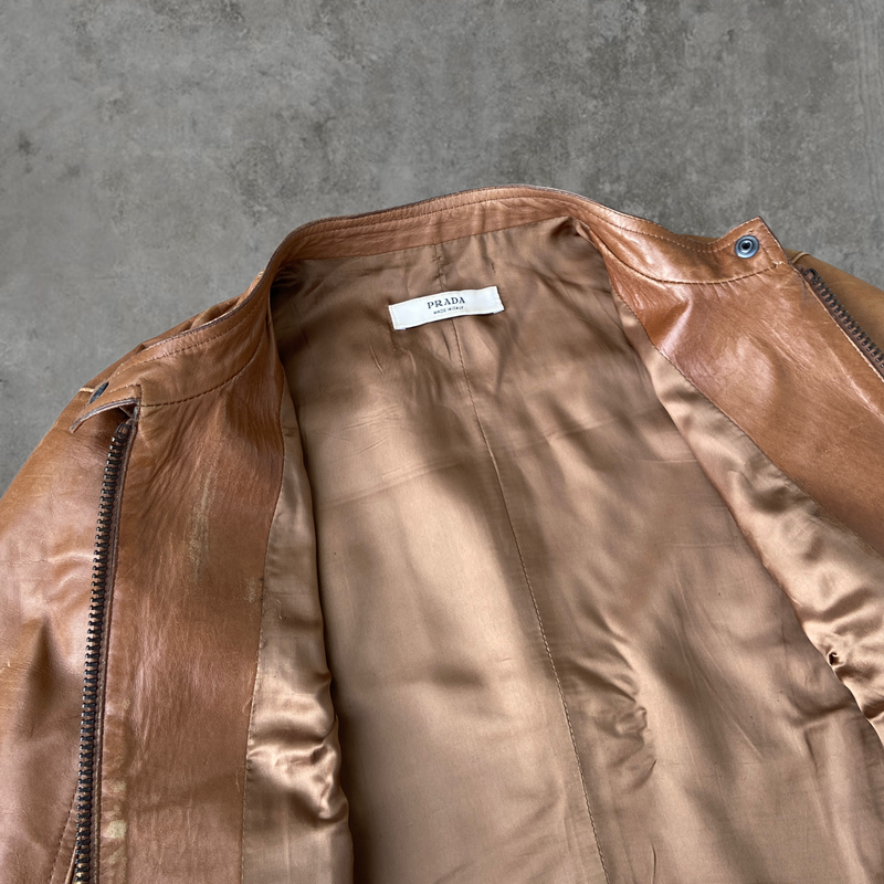 PRADA SOFT BROWN LEATHER JACKET - M