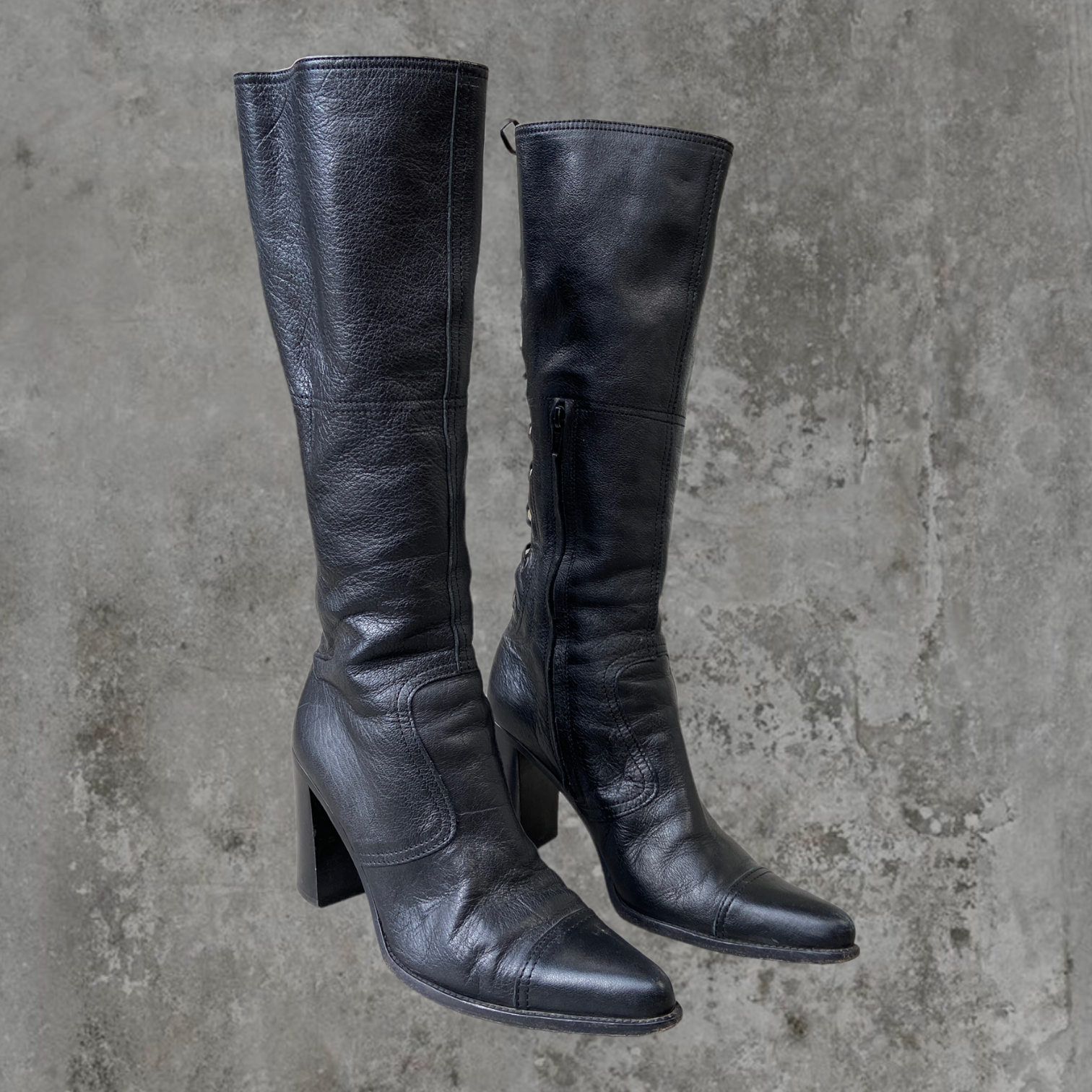 MIU MIU LEATHER LACE BACK BOOTS - UK 5