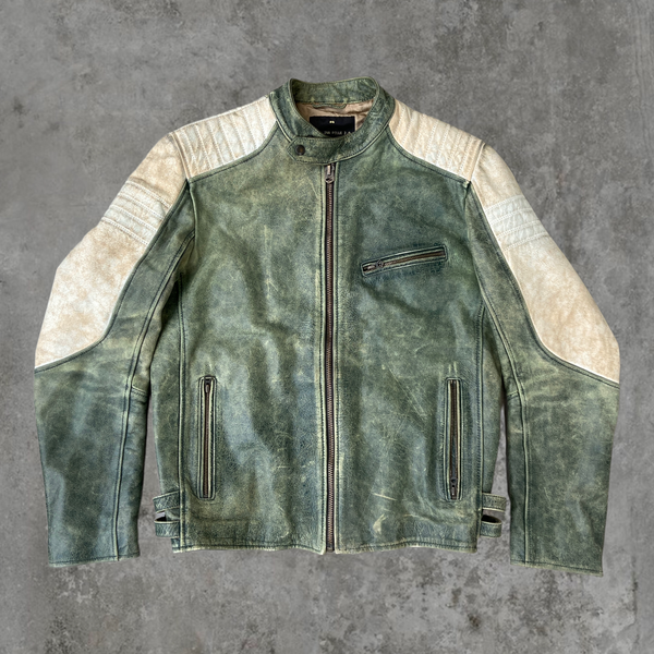 90'S WASHED GREEN LEATHER JACKET - M