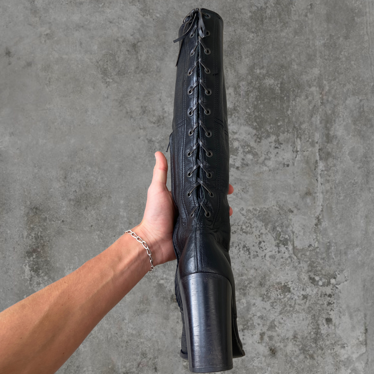 MIU MIU LEATHER LACE BACK BOOTS - UK 5