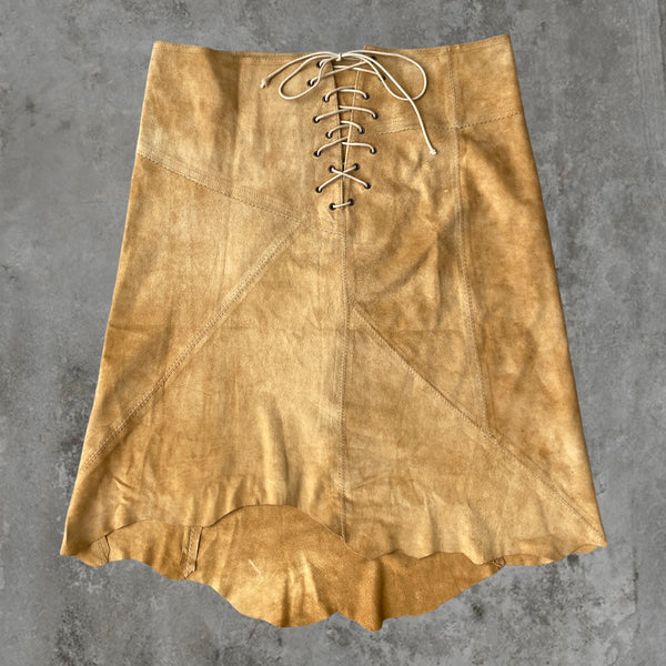 PLEIN SUD LACE UP SUEDE LEATHER SKIRT - M