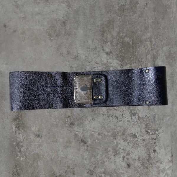 DIESEL CHUNKY LEATHER BUCKLE BELT - XS