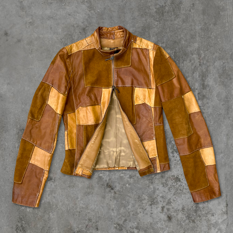 PLEIN SUD PATCHWORK LEATHER JACKET - S